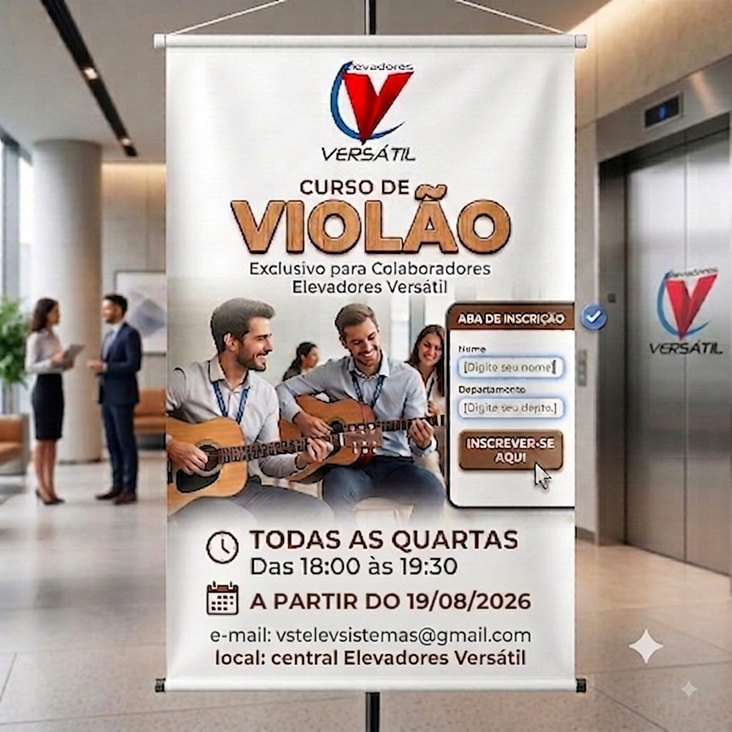 Banner Curso de Violão Elevadores Versátil